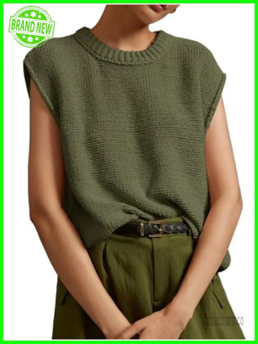 Sleeveless Crewneck Ribbed Knit Sweater Vest Tank Top